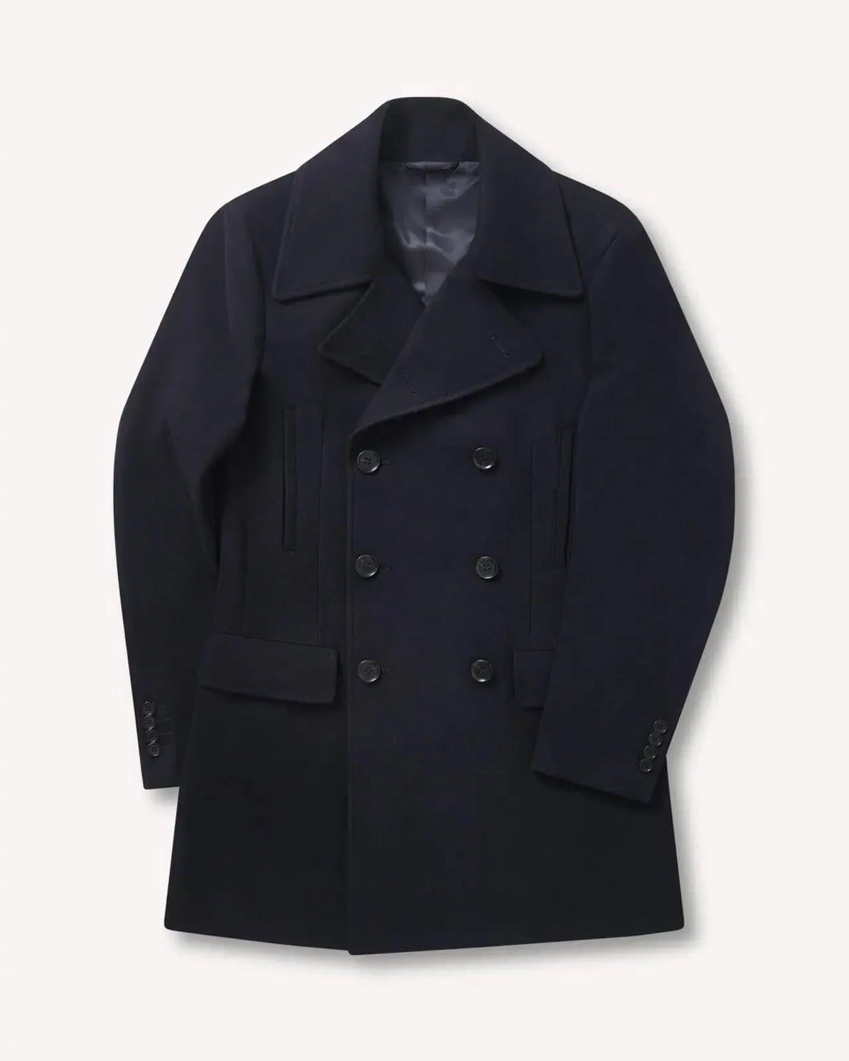 Bernard Weatherill Double Breasted Wool Peacoat Navy Blue | Preamato Luxury
