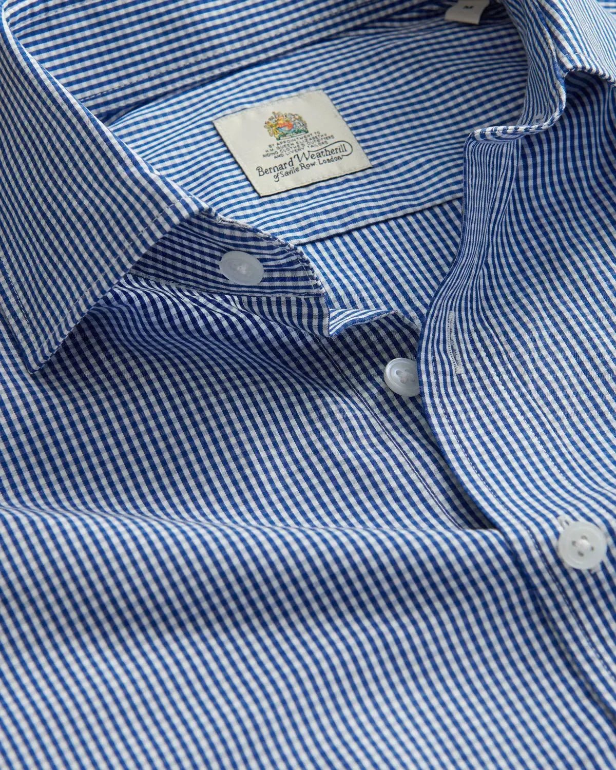 Bernard Weatherill Micro Gingham Semi-Cutaway Shirt Royal Blue White | Preamato Luxury