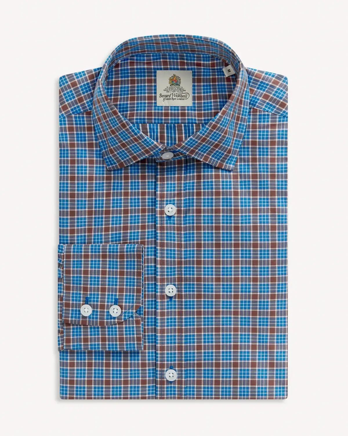 Bernard Weatherill Multi Check Poplin Shirt Brown Blue | Preamato Luxury