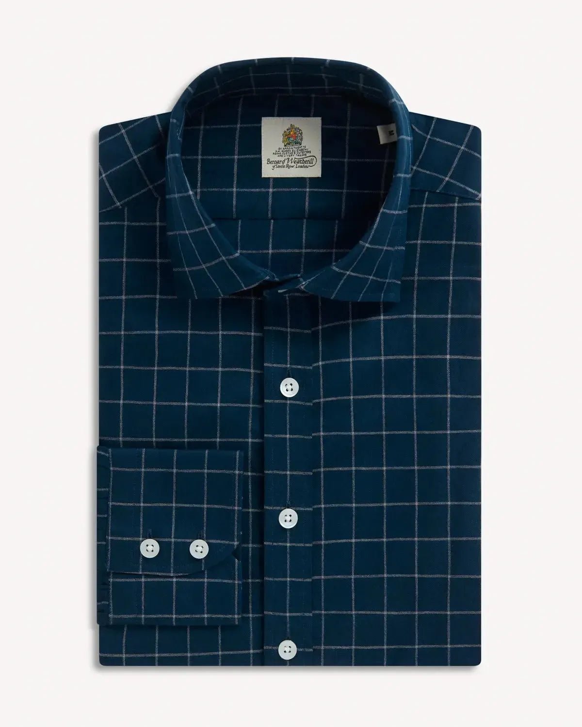BERNARD WEATHERILL Windowpane Check Shirt Navy/Grey | Preamato Luxury