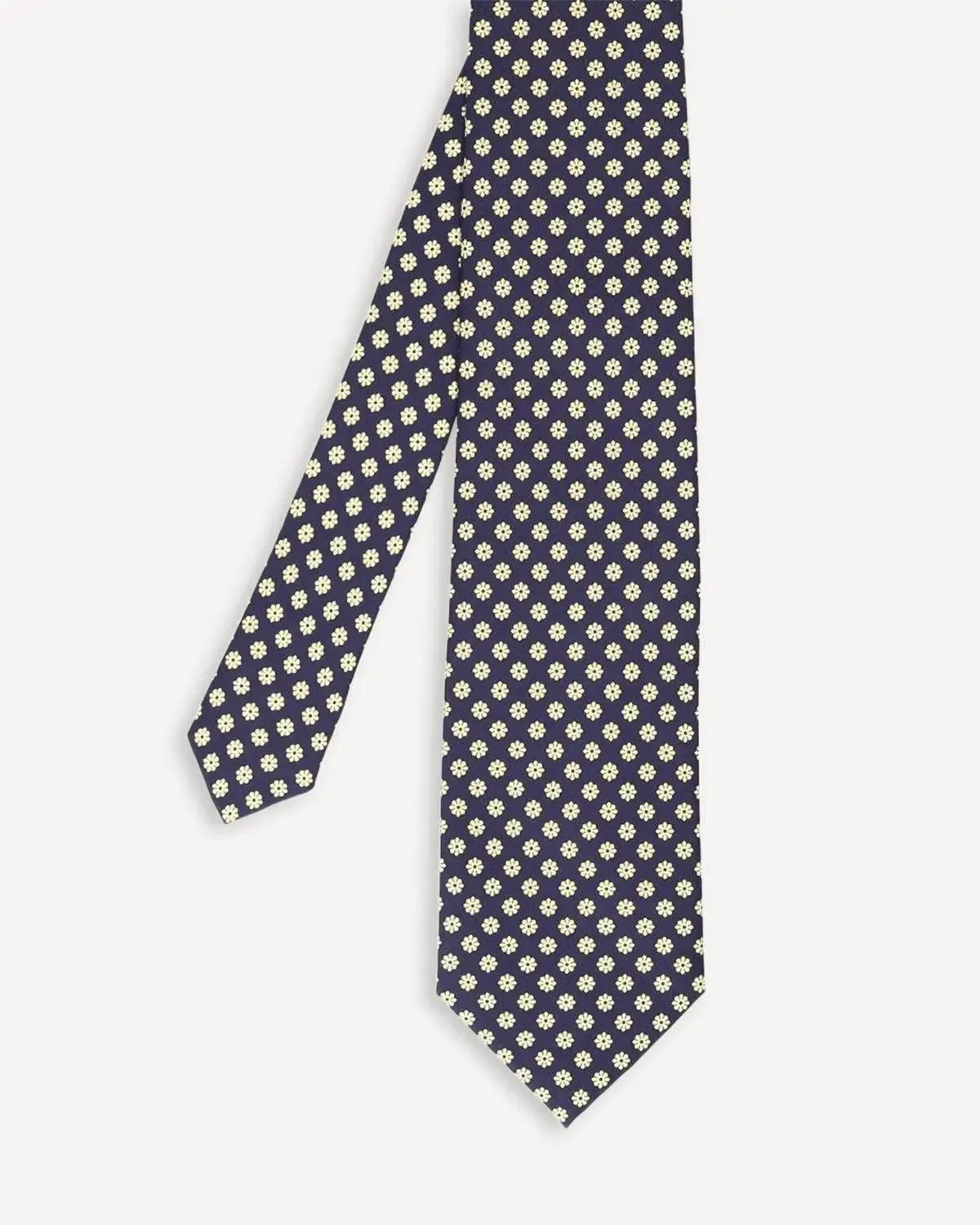 Drake's Floral Print Silk Tie Navy Yellow | Preamato Luxury