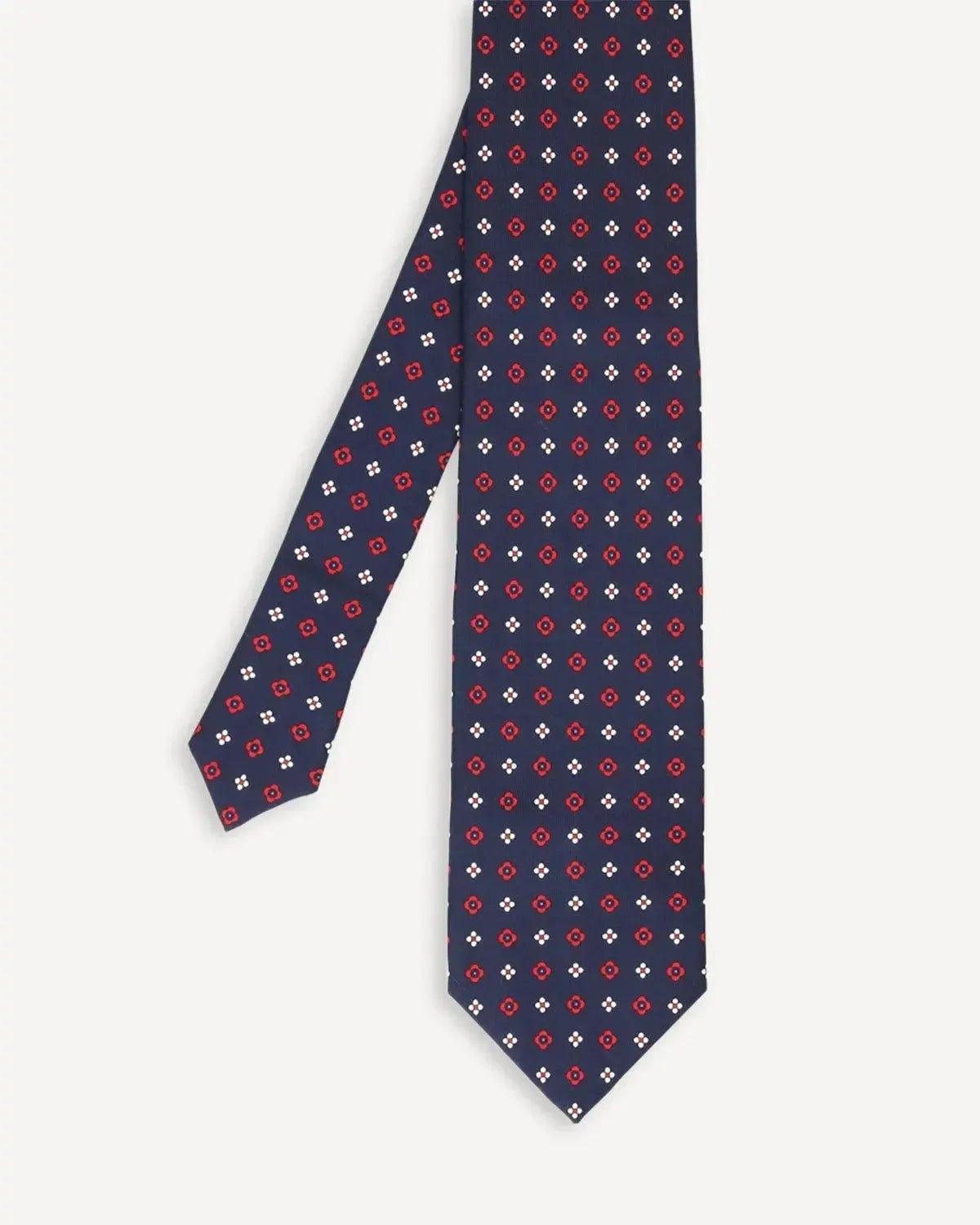 Drake's Geo Metric Floral Silk Tie Navy Red | Preamato Luxury