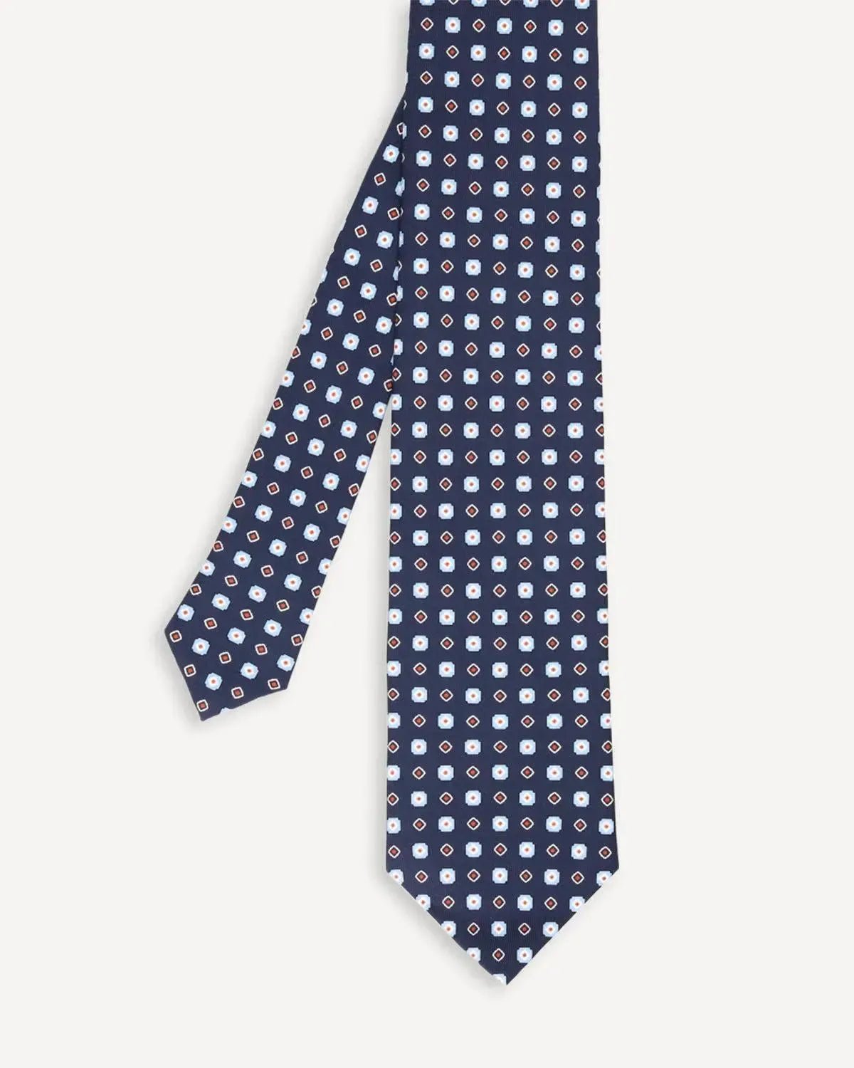 Drake's Geometric Square Silk Tie Navy Sky | Preamato Luxury