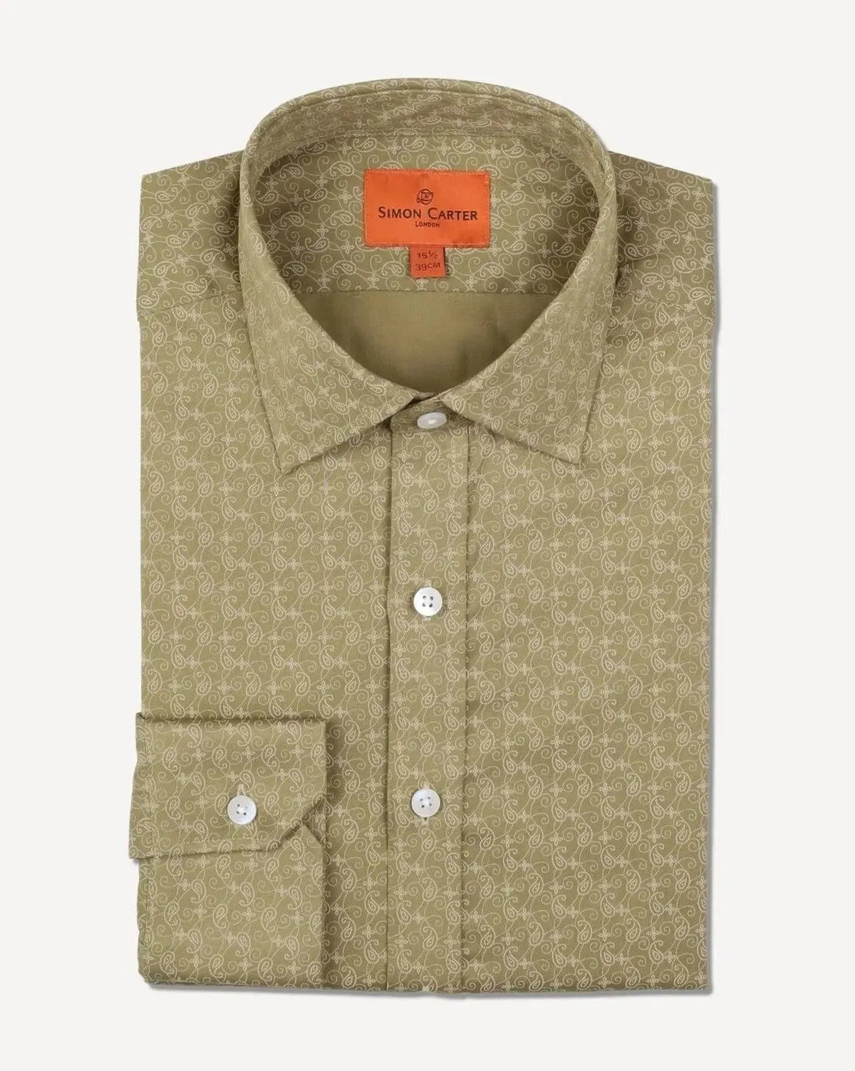 Simon Carter Tailored Fit Paisley Lines Shirt Brown Beige | Preamato Luxury
