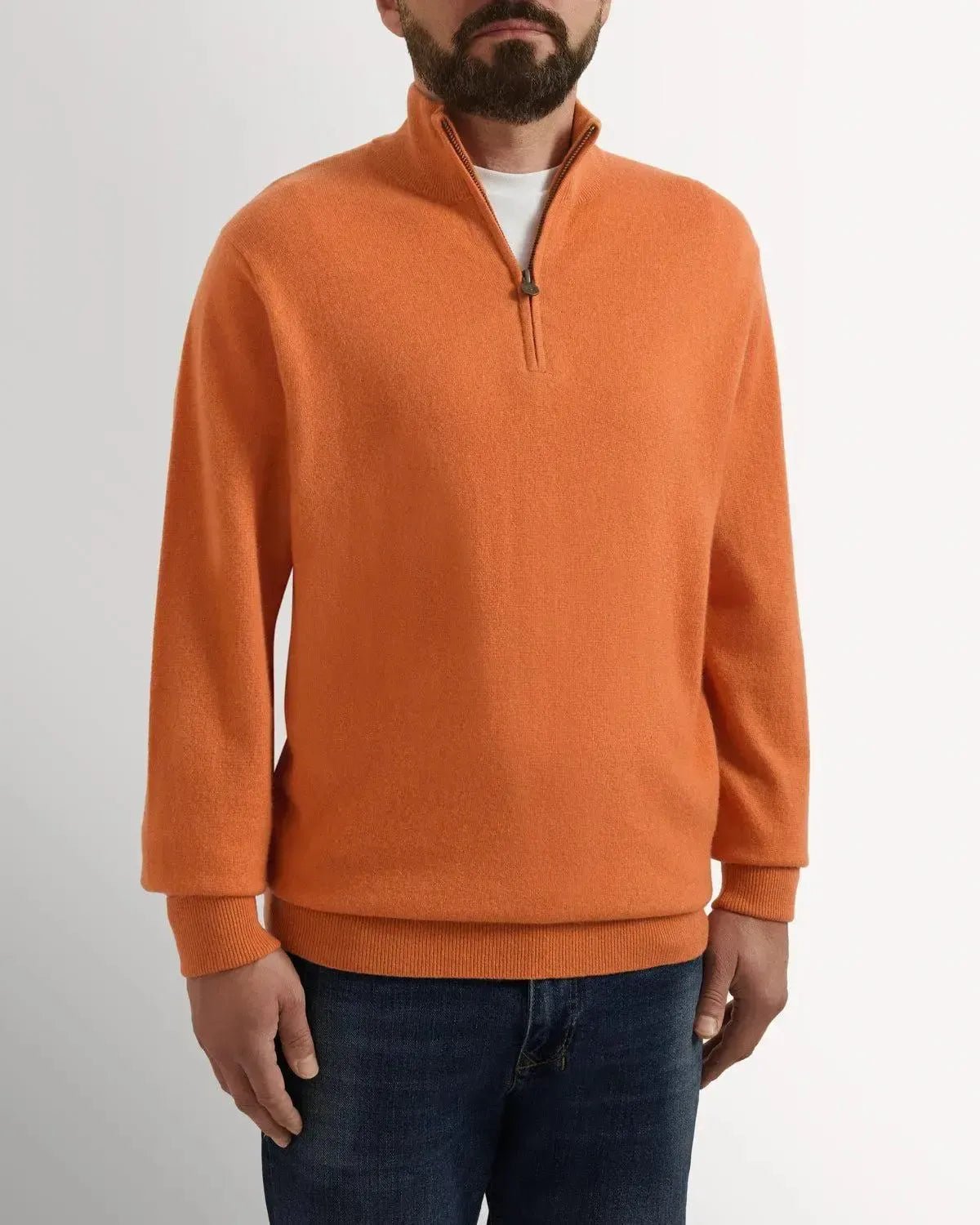 Bernard Weatherill 1/4 Zip Cashmere Mix Burnt Orange | Preamato Luxury