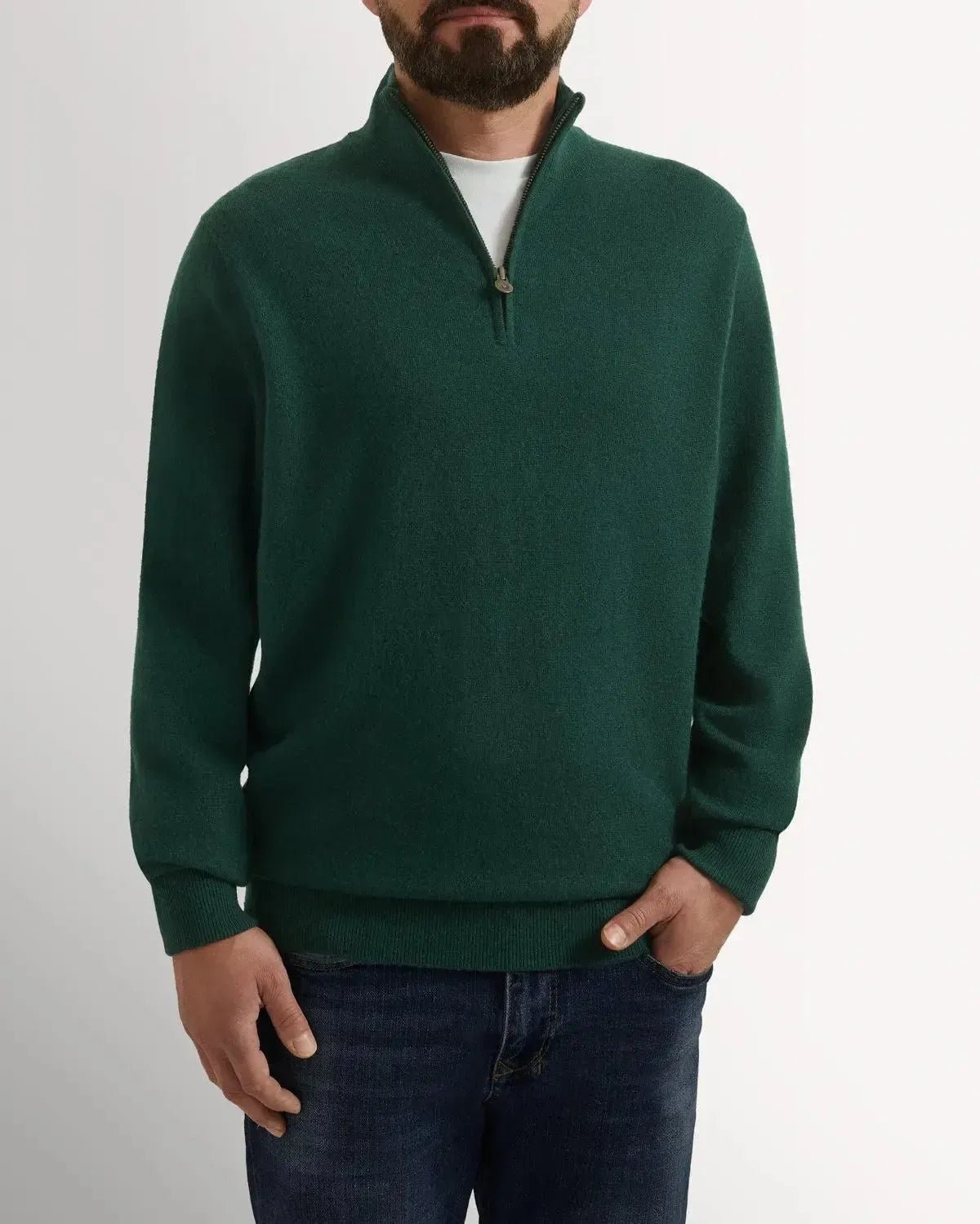 Bernard Weatherill 1/4 Zip Cashmere Mix Forest | Preamato Luxury