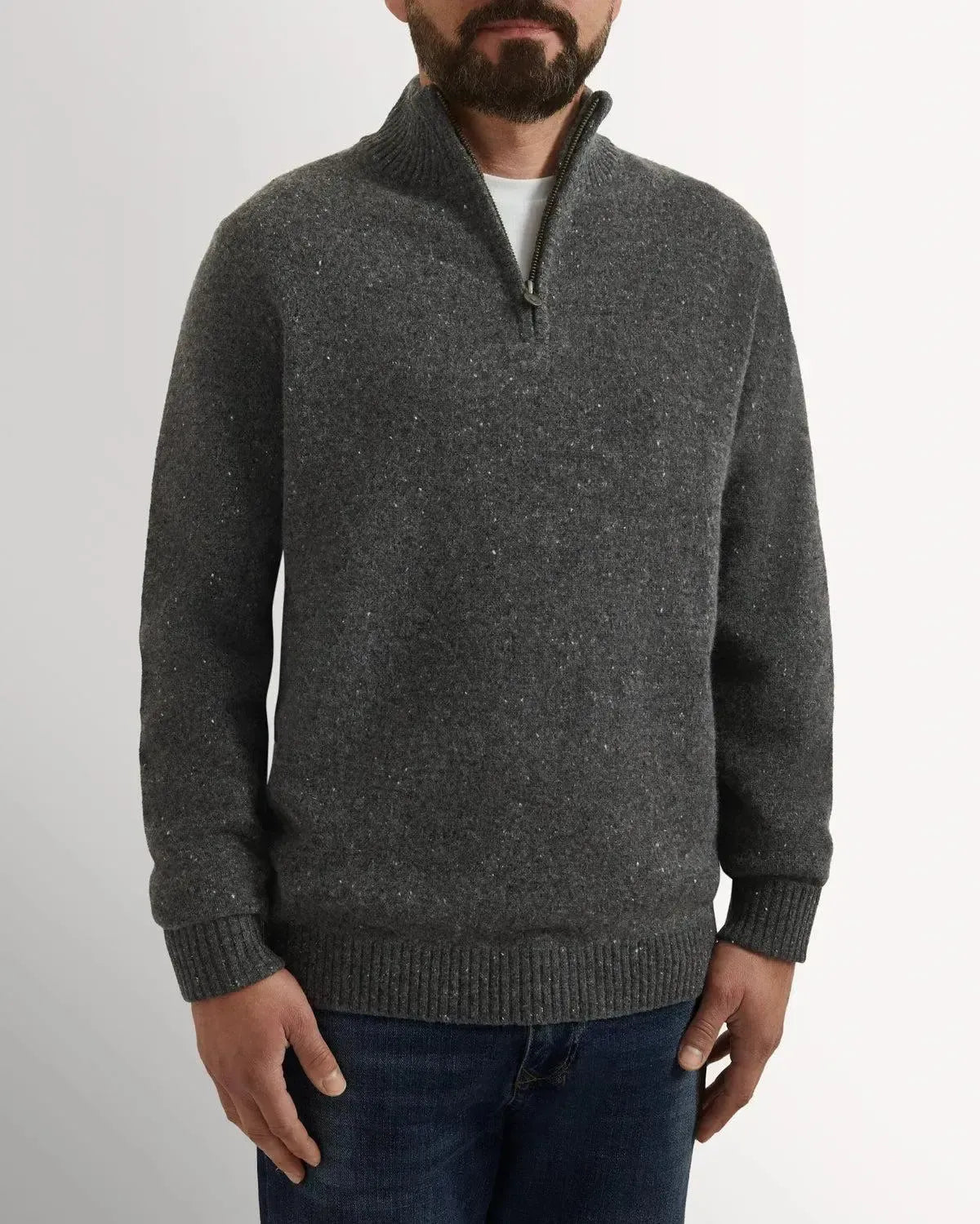 Bernard Weatherill 1/4 Zip Melange Neps Grey | Preamato Luxury