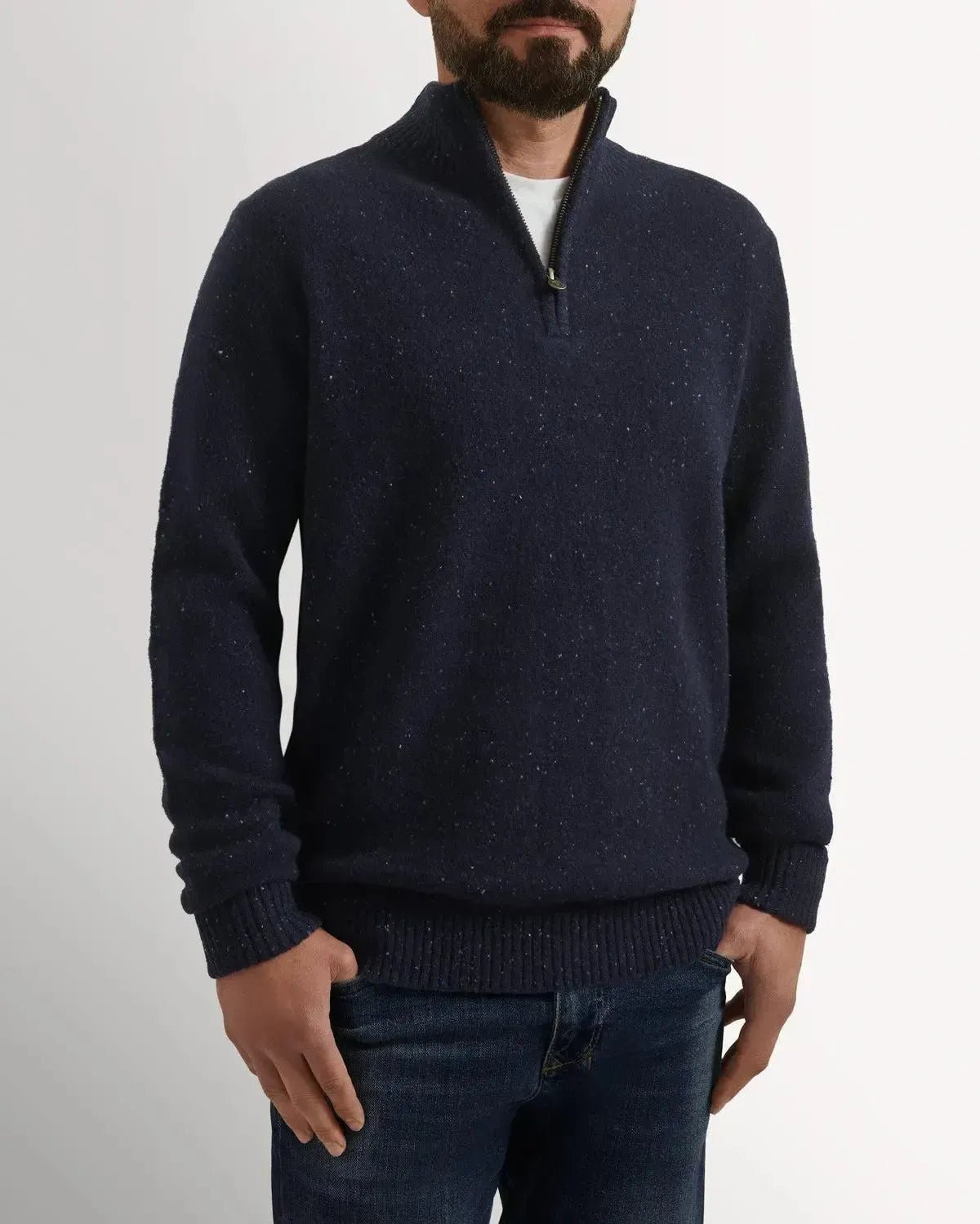 Bernard Weatherill 1/4 Zip Melange Neps Navy Flec | Preamato Luxury