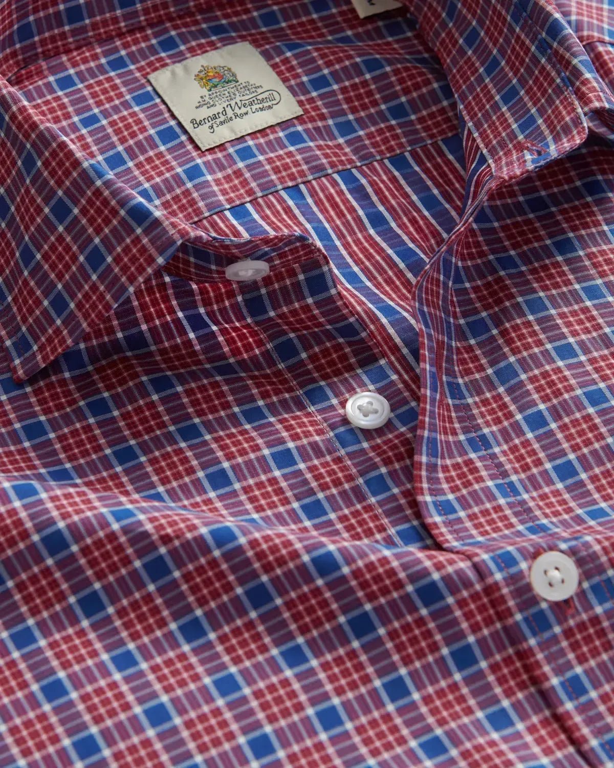 Bernard Weatherill Casual Check Poplin Shirt Blue Red | Preamato Luxury