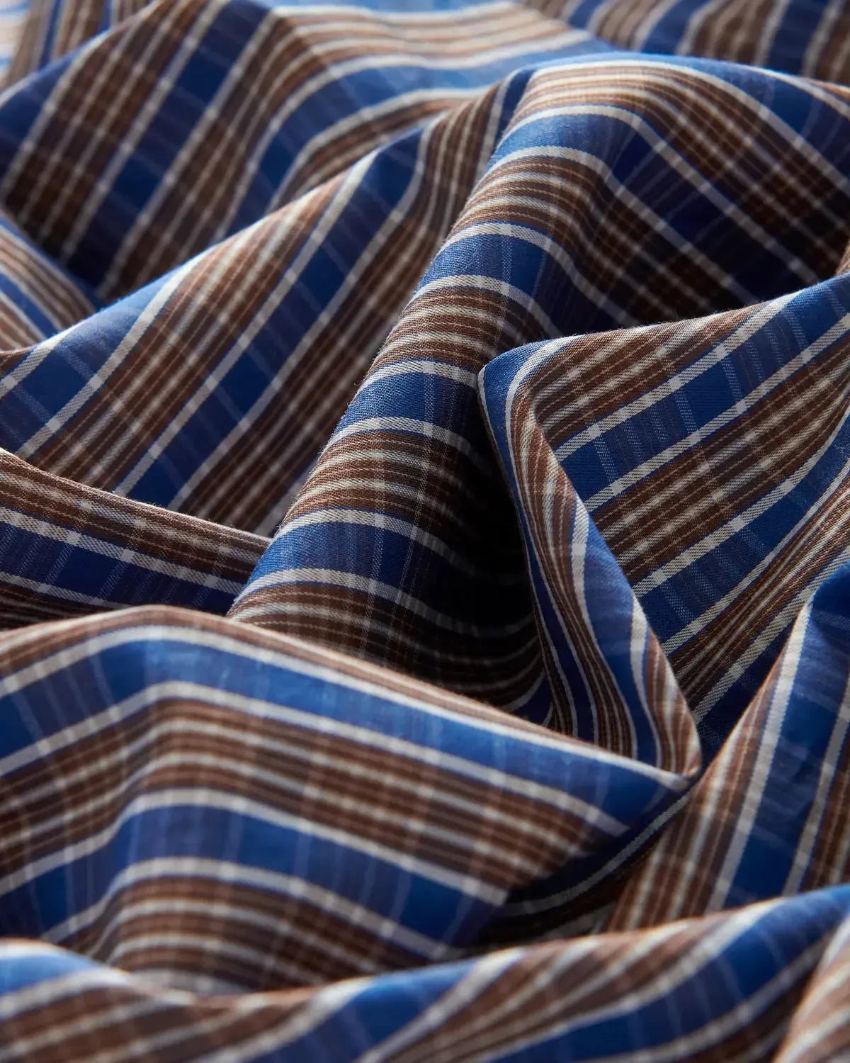 Bernard Weatherill Check Semi-Cutaway Poplin Shirt Blue Brown | Preamato Luxury