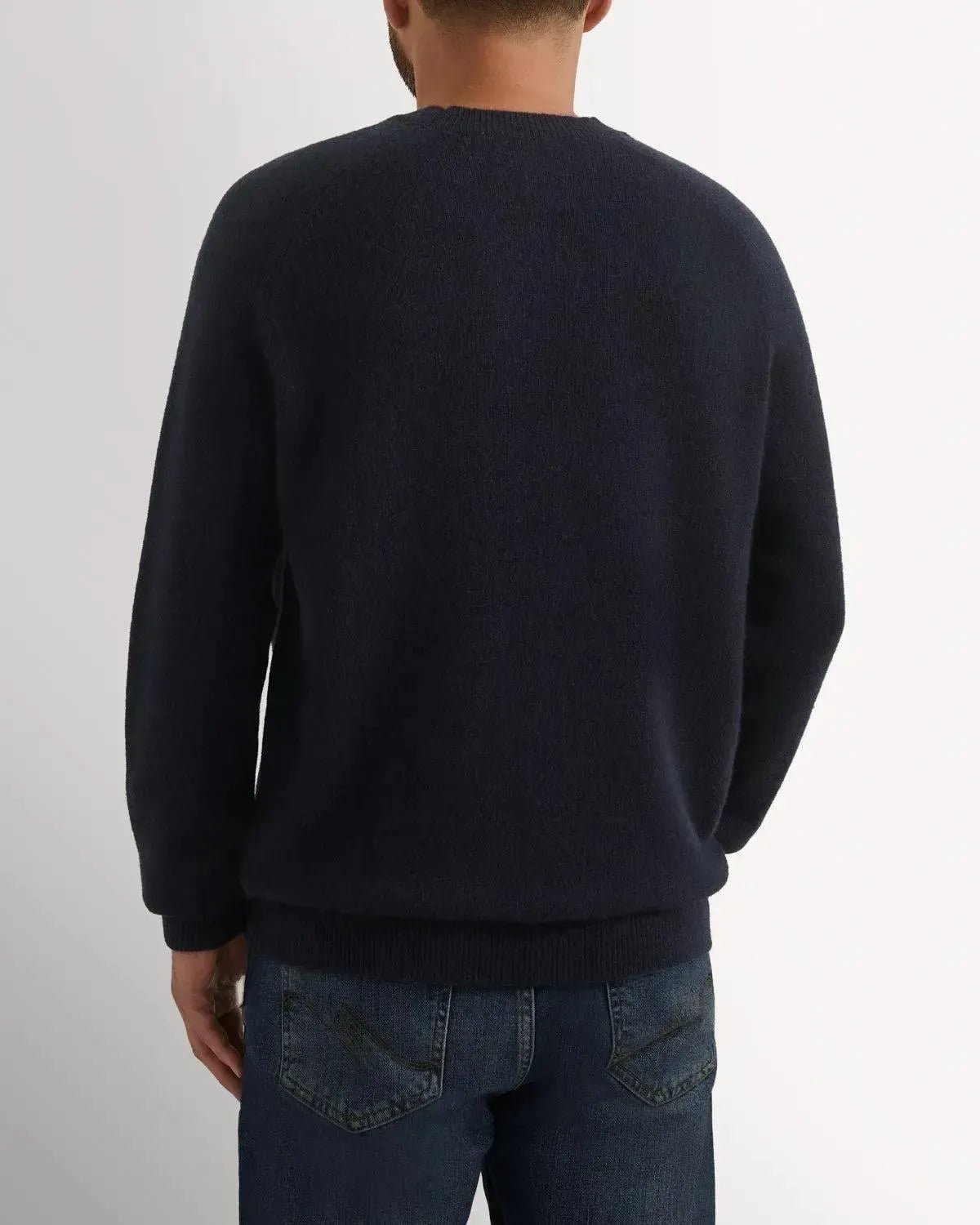 Bernard Weatherill Lambswool Plain Crew Neck Navy | Preamato Luxury