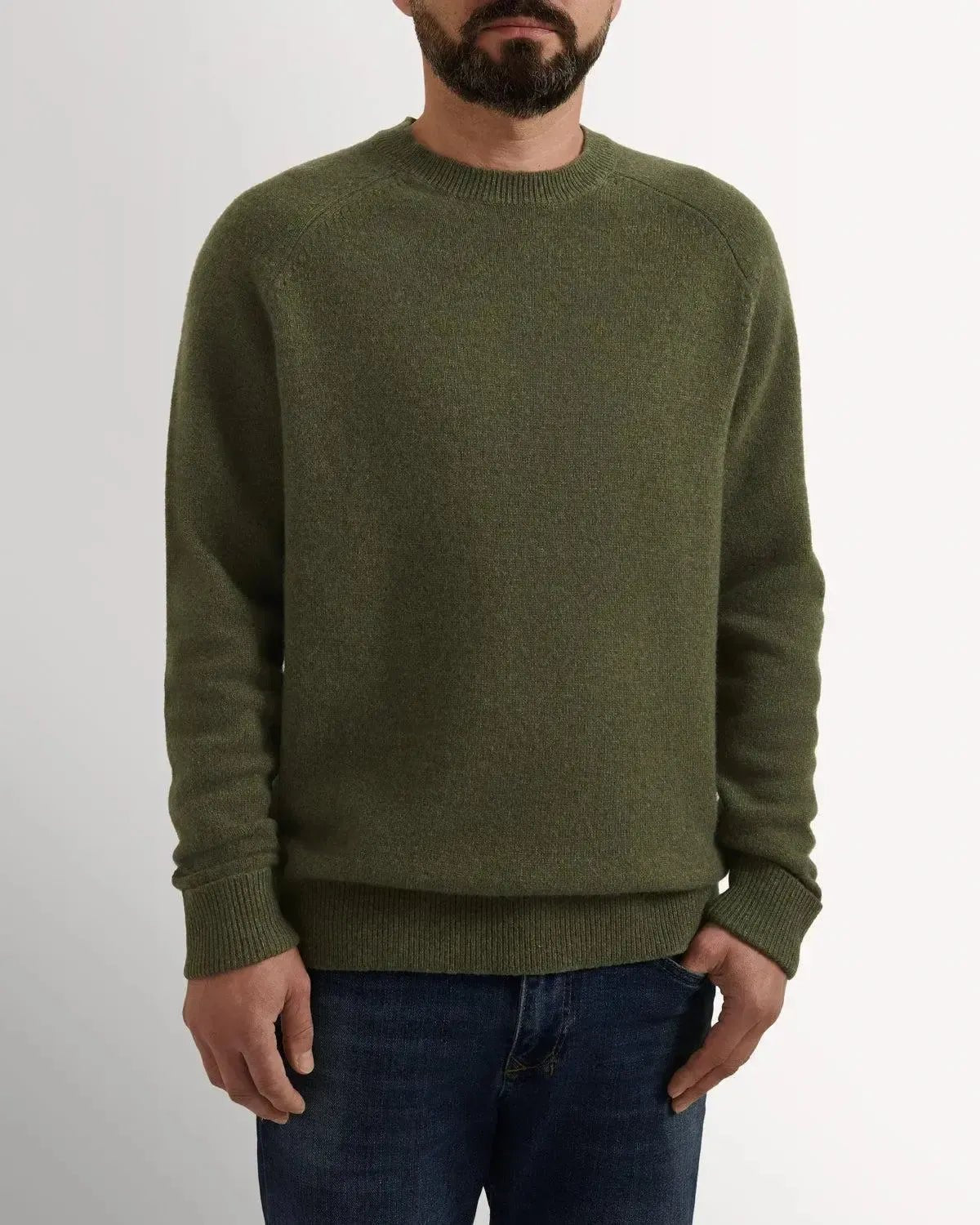 Bernard Weatherill Lambswool Plain Crew Neck Thyme | Preamato Luxury