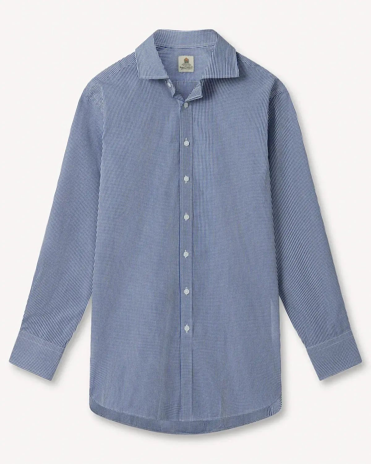 Bernard Weatherill Micro Gingham Semi-Cutaway Shirt Royal Blue White | Preamato Luxury