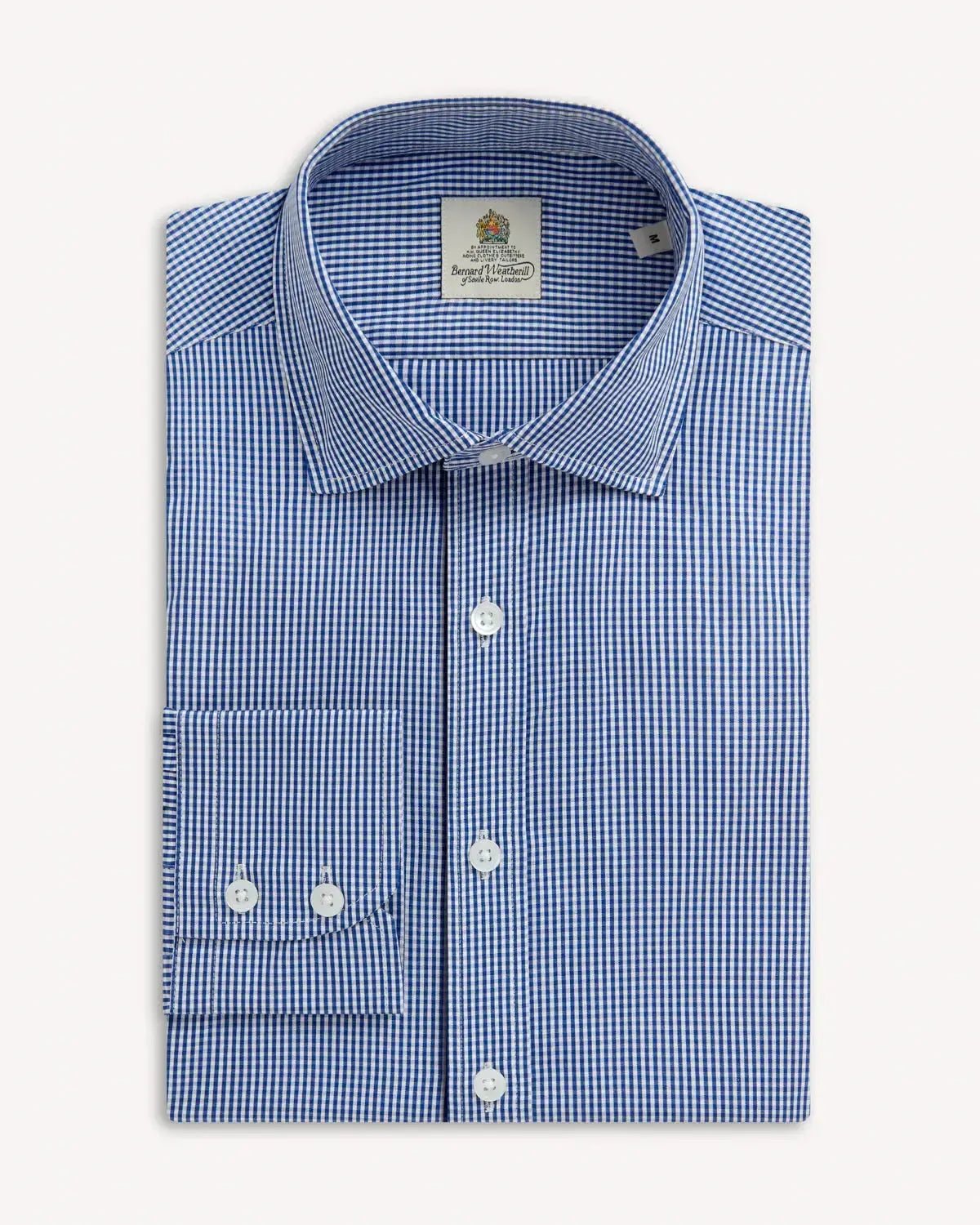 Bernard Weatherill Micro Gingham Semi-Cutaway Shirt Royal Blue White | Preamato Luxury