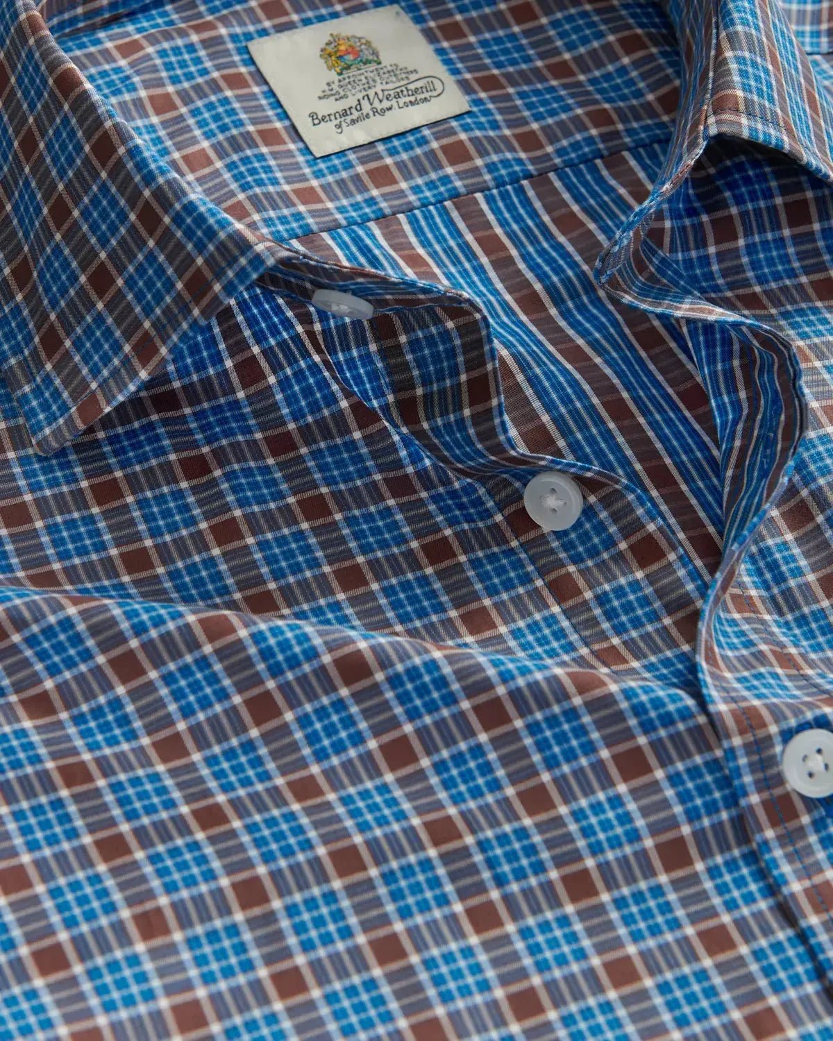 Bernard Weatherill Multi Check Poplin Shirt Brown Blue | Preamato Luxury