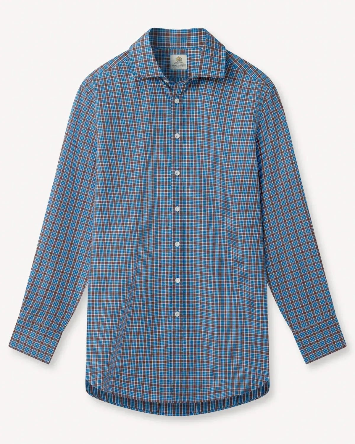 Bernard Weatherill Multi Check Poplin Shirt Brown Blue | Preamato Luxury