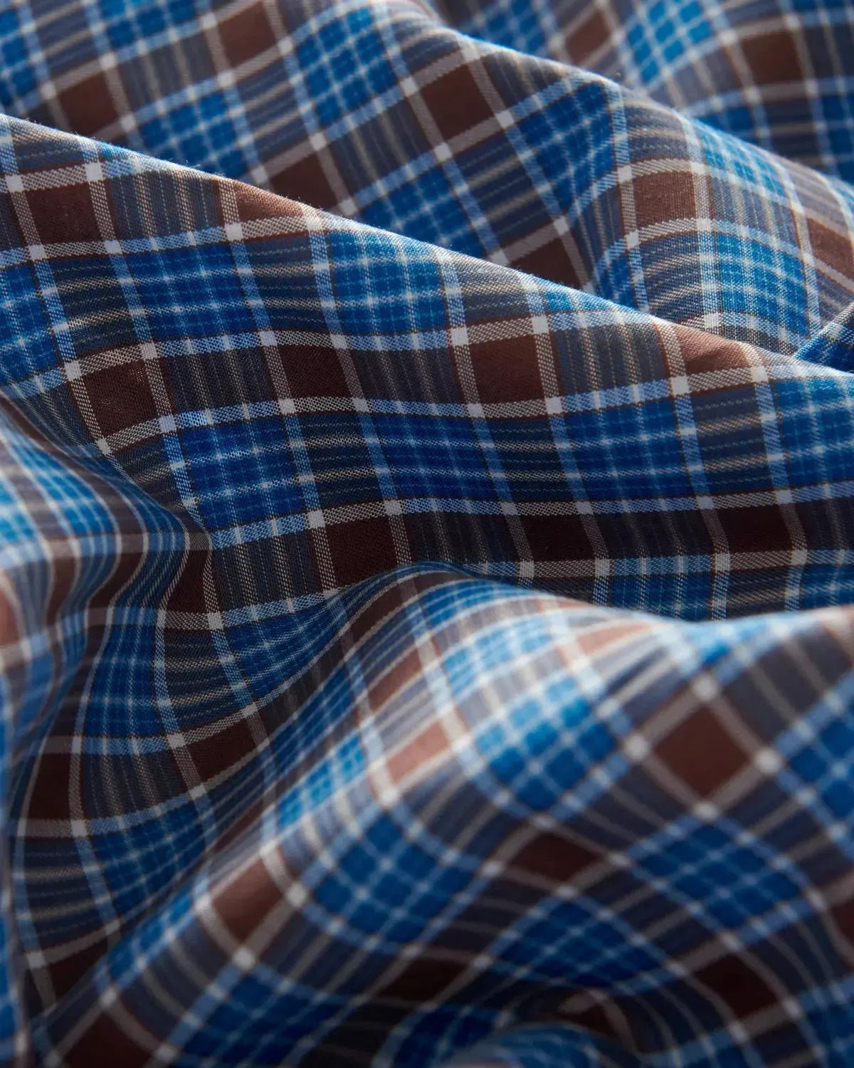 Bernard Weatherill Multi Check Poplin Shirt Brown Blue | Preamato Luxury