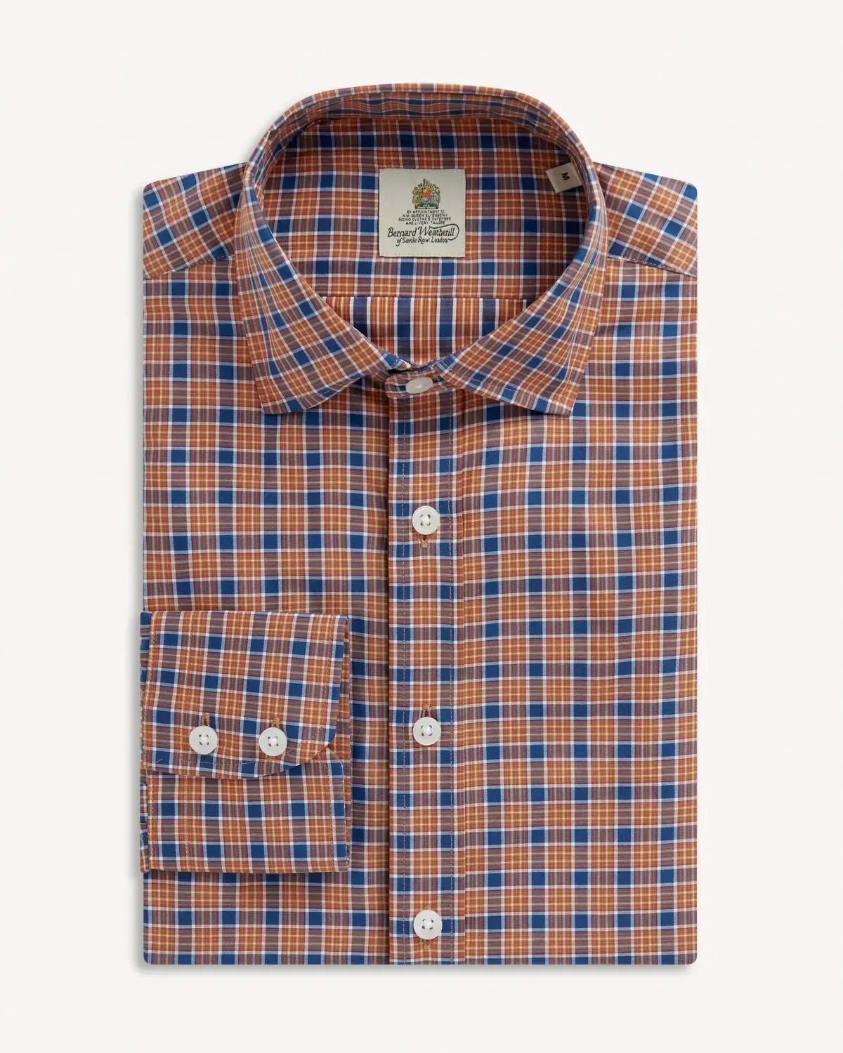 Bernard Weatherill Multi Check Semi-Cutaway Poplin Shirt Orange Blue | Preamato Luxury