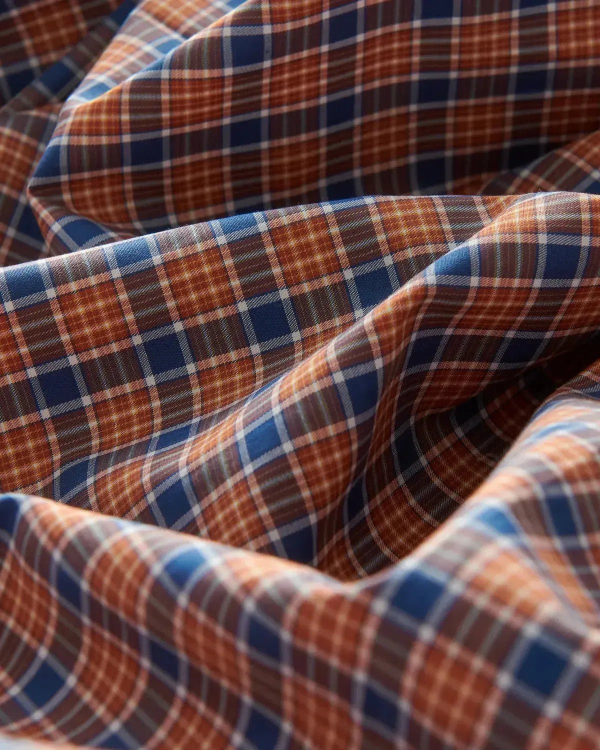 Bernard Weatherill Multi Check Semi-Cutaway Poplin Shirt Orange Blue | Preamato Luxury