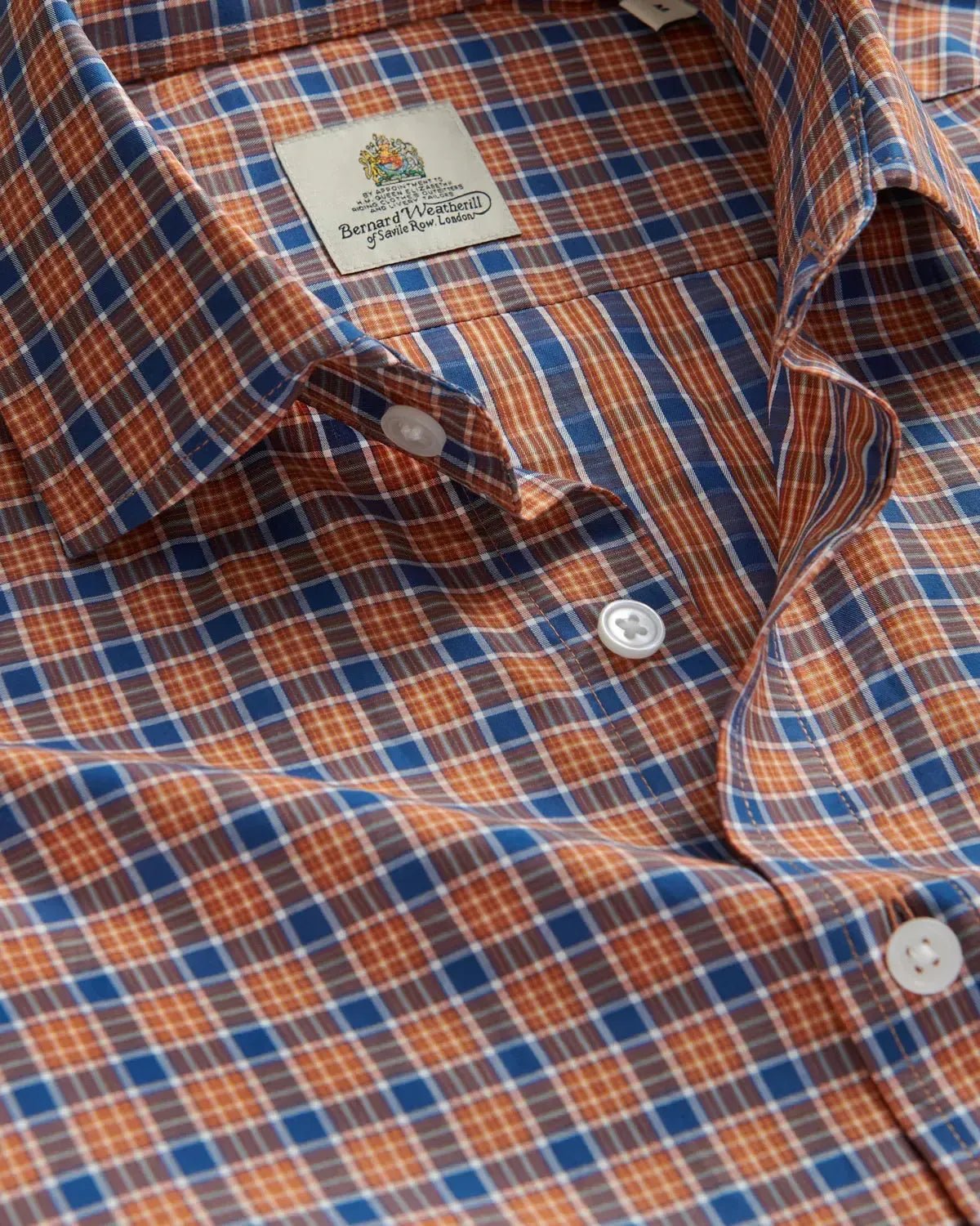 Bernard Weatherill Multi Check Semi-Cutaway Poplin Shirt Orange Blue | Preamato Luxury