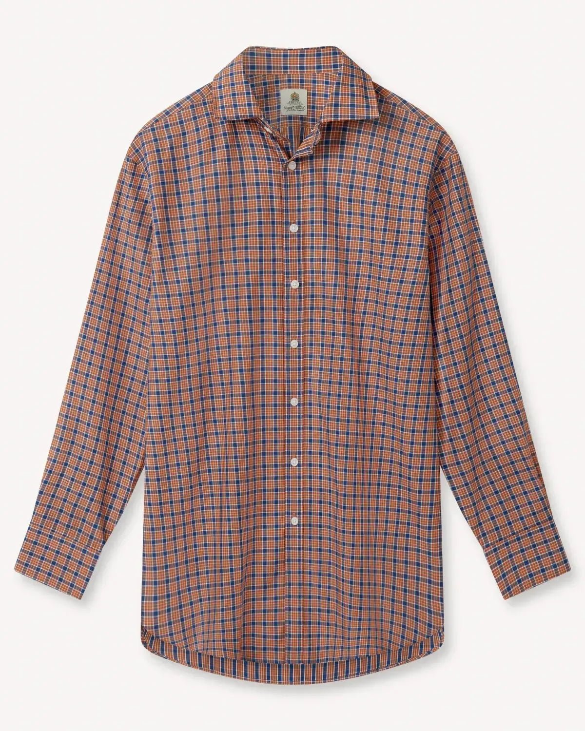 Bernard Weatherill Multi Check Semi-Cutaway Poplin Shirt Orange Blue | Preamato Luxury