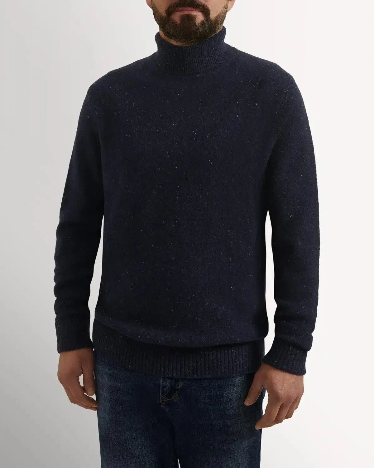 Bernard Weatherill Plain Roll Neck Melange Tweed Navy Flec | Preamato Luxury
