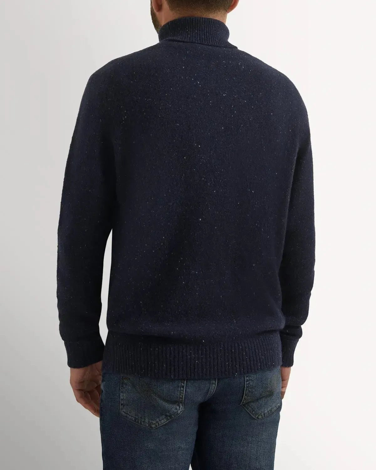 Bernard Weatherill Plain Roll Neck Melange Tweed Navy Flec | Preamato Luxury