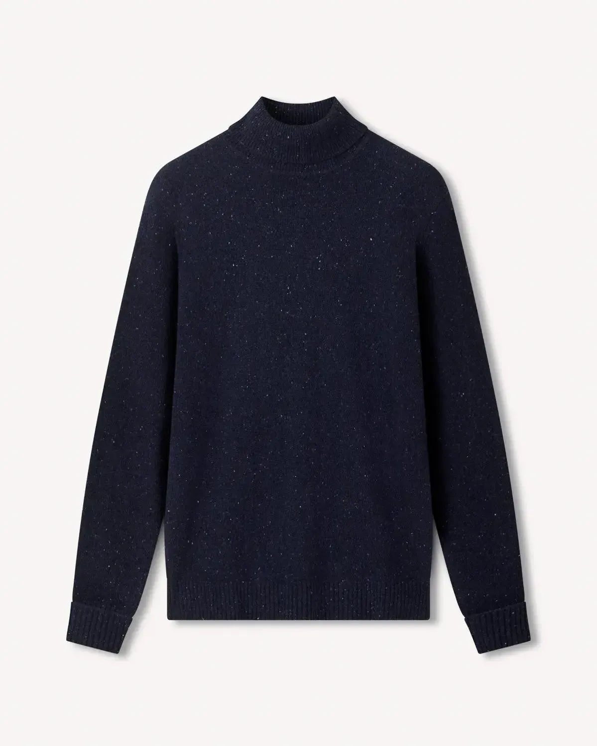 Bernard Weatherill Plain Roll Neck Melange Tweed Navy Flec | Preamato Luxury