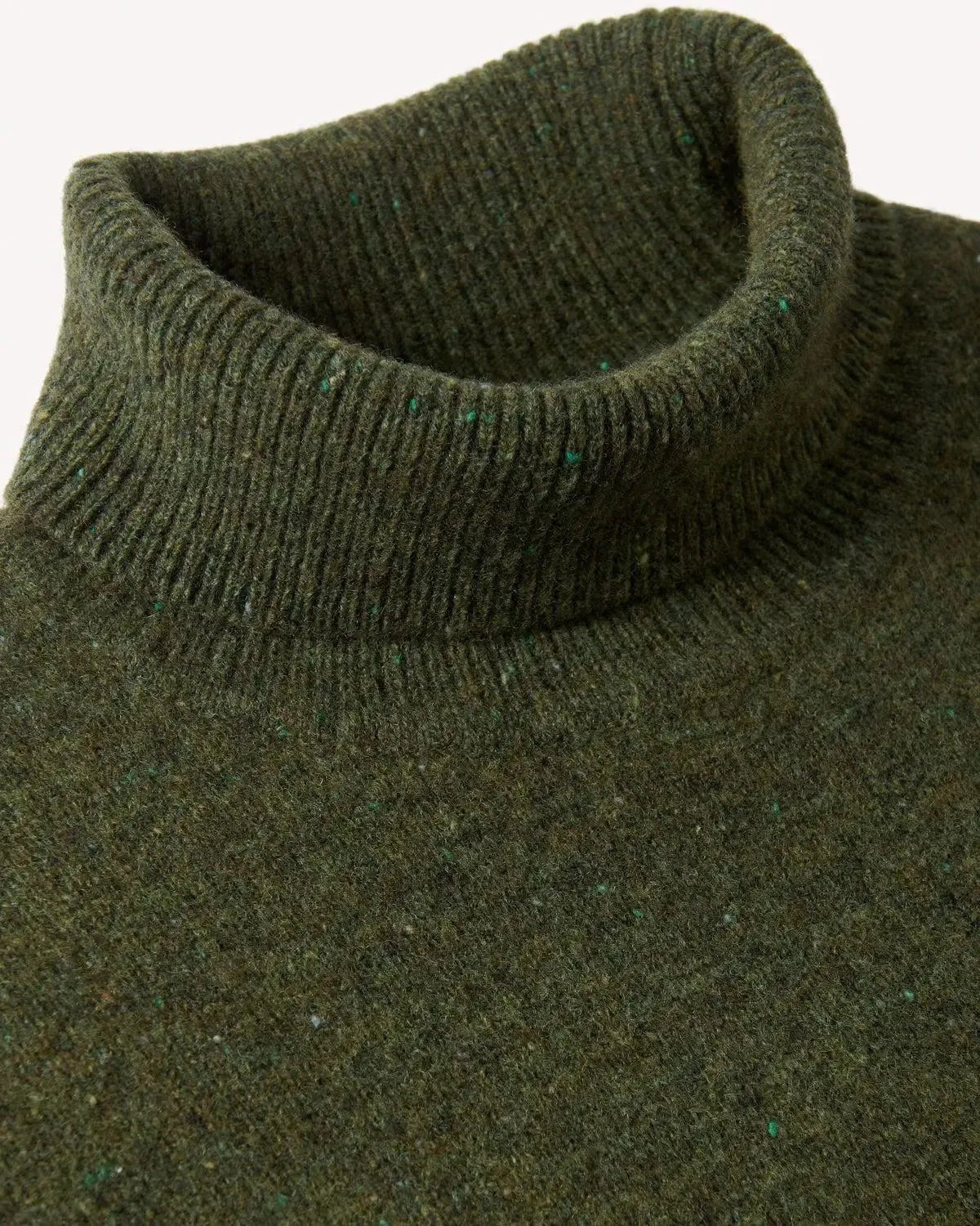 Bernard Weatherill Plain Roll Neck Melange Tweed Thyme Flec | Preamato Luxury