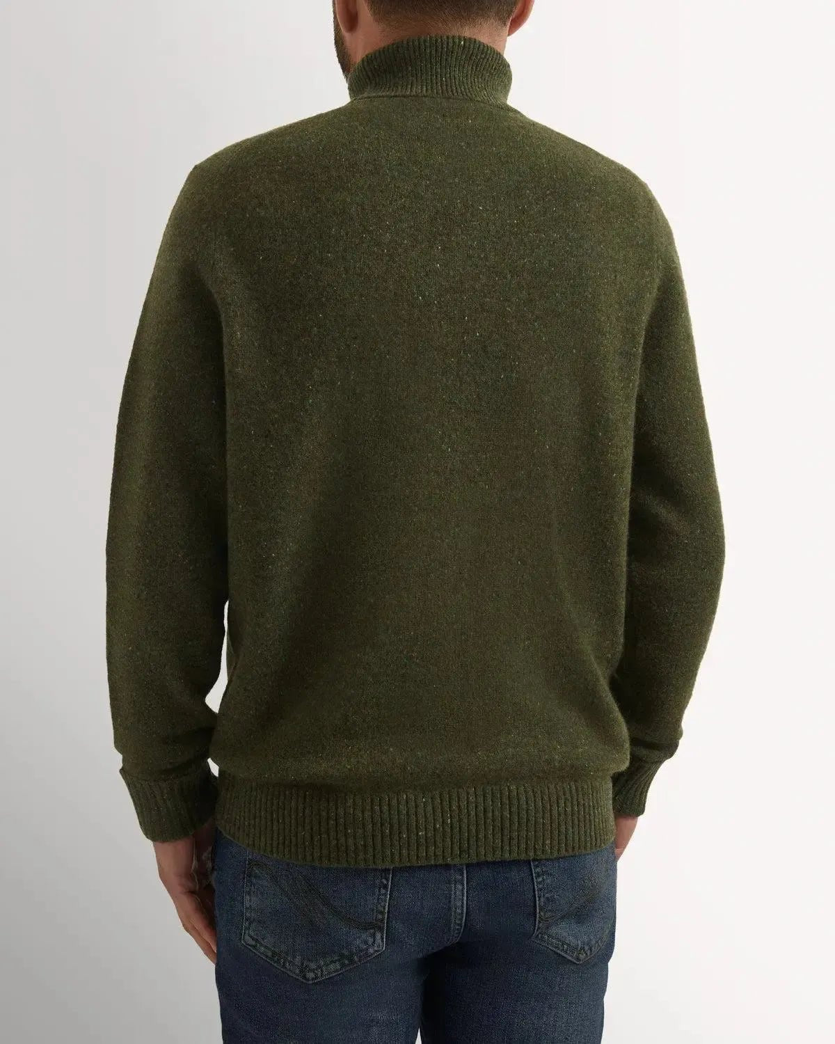 Bernard Weatherill Plain Roll Neck Melange Tweed Thyme Flec | Preamato Luxury