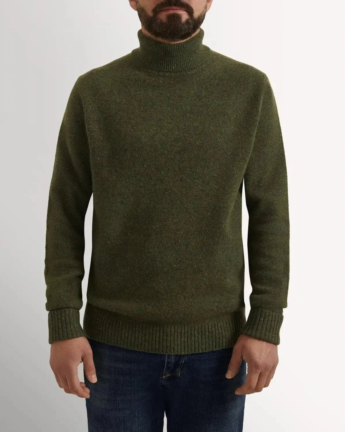 Bernard Weatherill Plain Roll Neck Melange Tweed Thyme Flec | Preamato Luxury