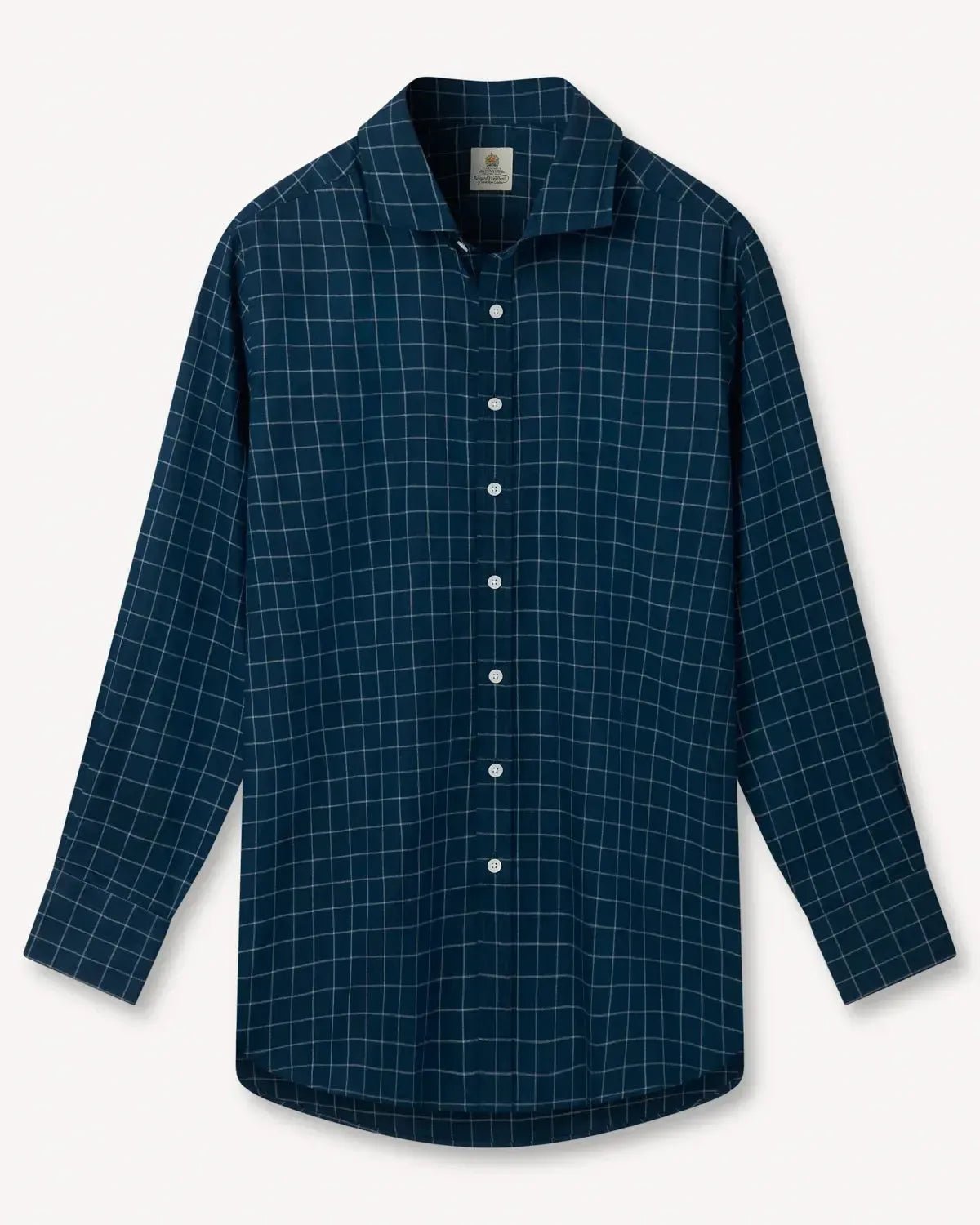 BERNARD WEATHERILL Windowpane Check Shirt Navy/Grey | Preamato Luxury