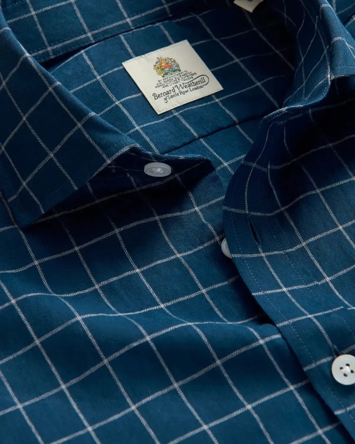 BERNARD WEATHERILL Windowpane Check Shirt Navy/Grey | Preamato Luxury