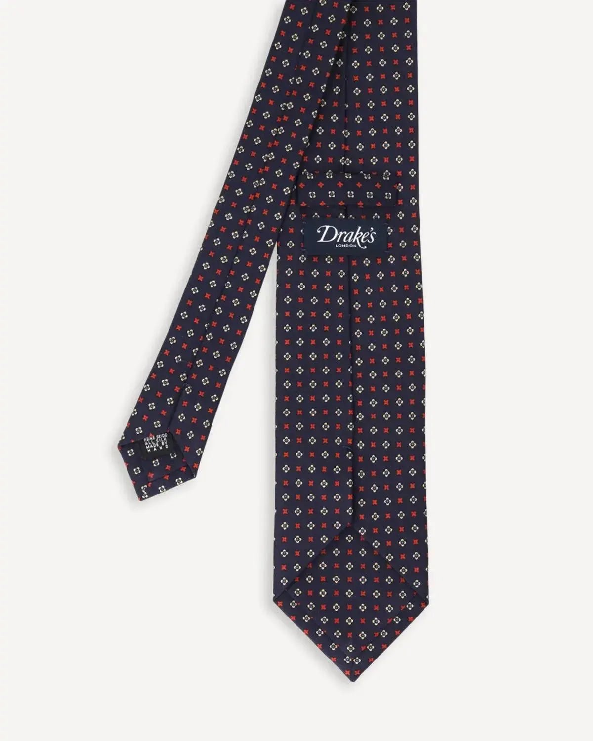 Drake's Classic Print Tie Navy Red Floral | Preamato Luxury