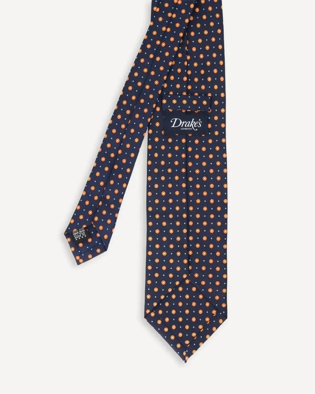Drake's Floral Print Silk Tie Navy | Preamato Luxury
