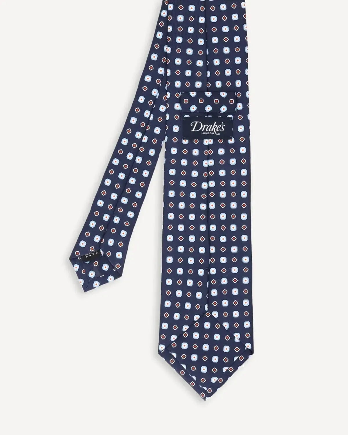 Drake's Geometric Square Silk Tie Navy Sky | Preamato Luxury