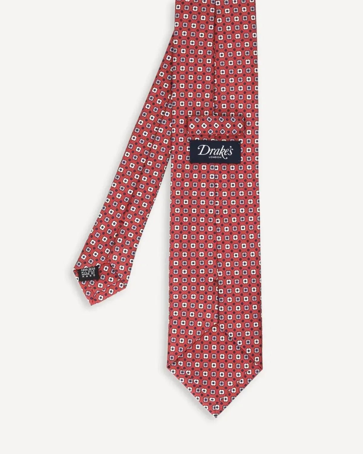 Drake's Geometric Square Silk Tie Red Grey | Preamato Luxury