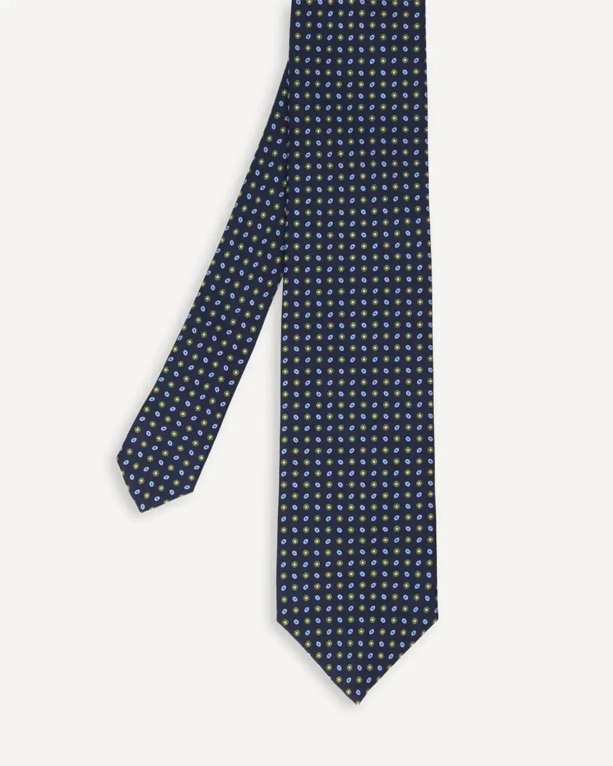 Drake's Micro Geometric Silk Tie Navy Sky | Preamato Luxury