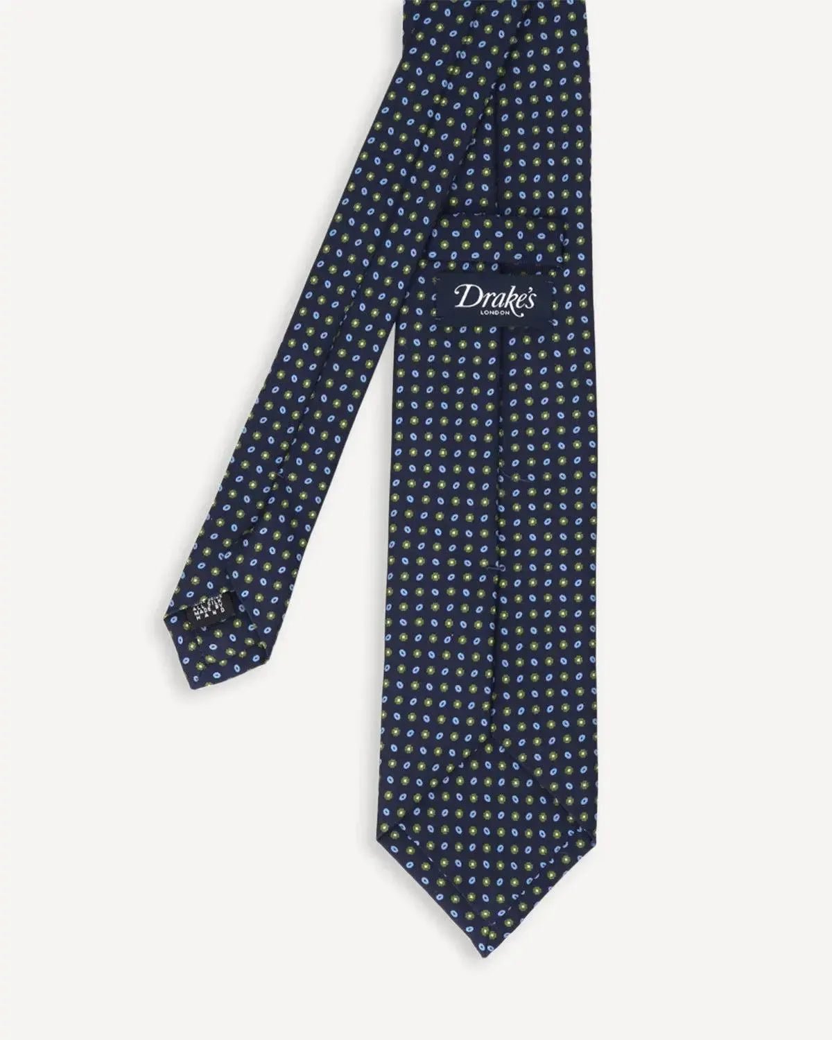 Drake's Micro Geometric Silk Tie Navy Sky | Preamato Luxury