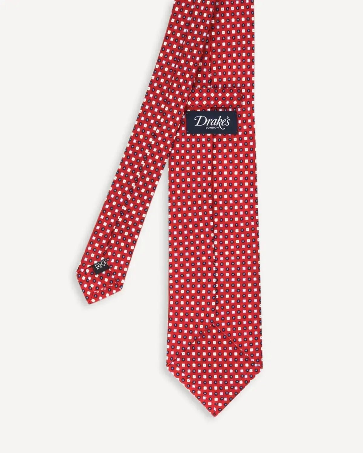 Drake's Micro Geometric Square Silk Tie Red | Preamato Luxury