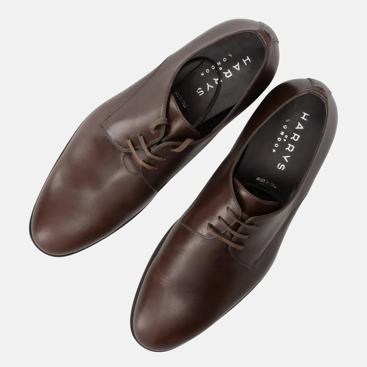 Harrys Of London Christopher R Polished Leather Derby Shoe Dark Brown | Preamato Luxury