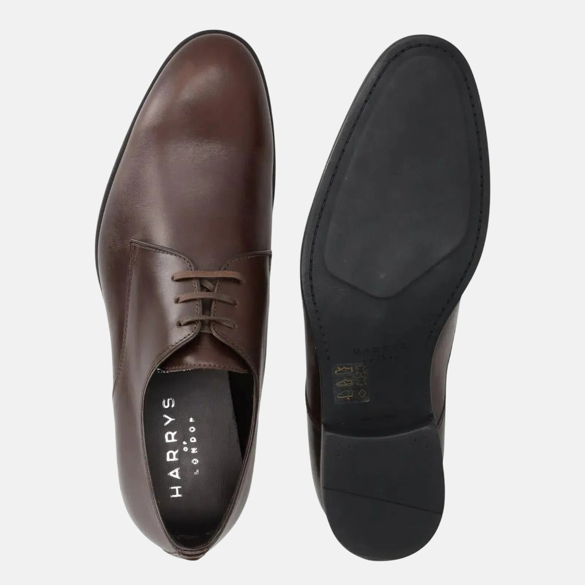 Harrys Of London Christopher R Polished Leather Derby Shoe Dark Brown | Preamato Luxury
