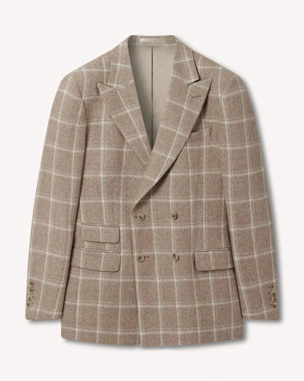Richard James Double Breasted Large Window Check Jacket Beige / Cream | Preamato Luxury