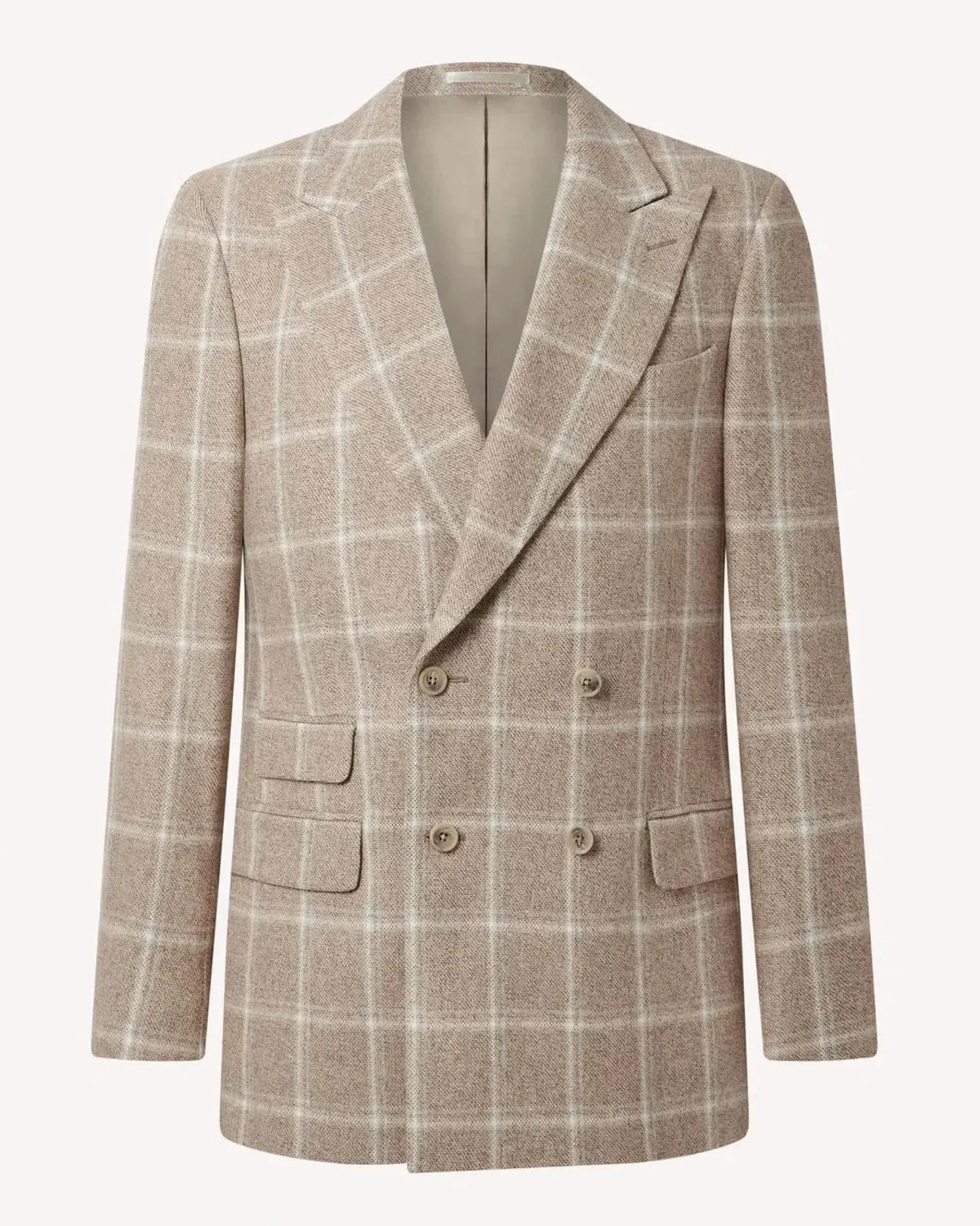 Richard James Double Breasted Large Window Check Jacket Beige / Cream | Preamato Luxury