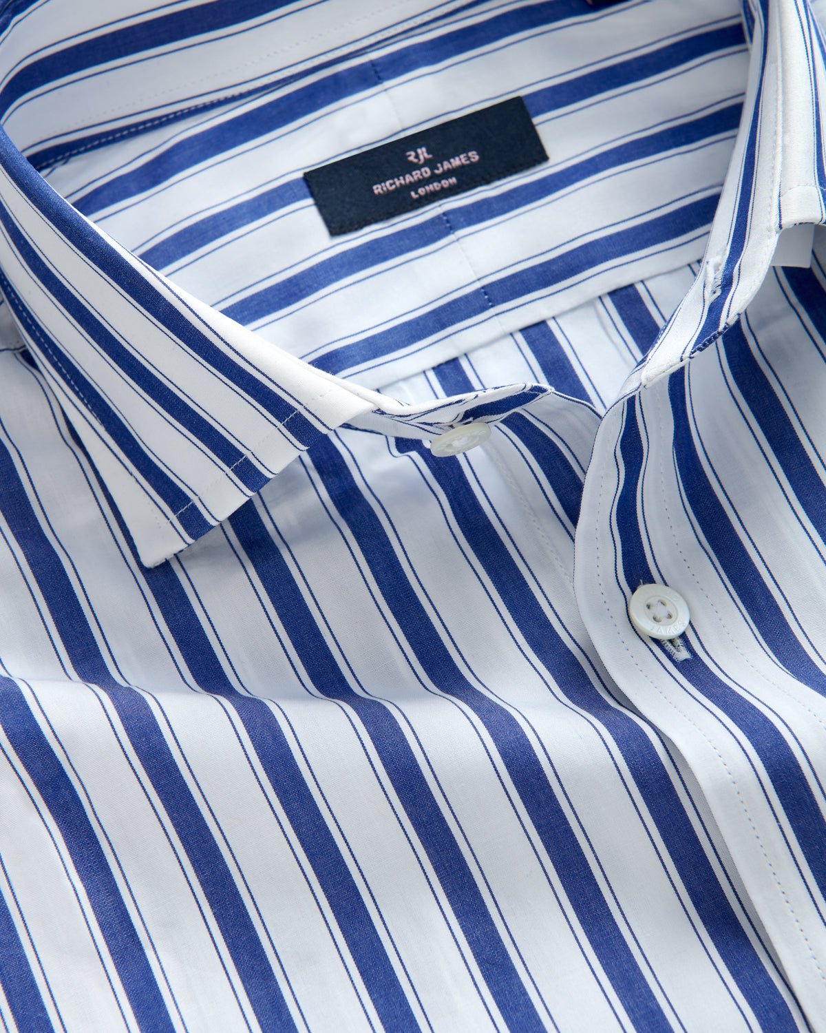 Richard James London Bold Stripe Poplin Shirt Navy/White | Preamato Luxury