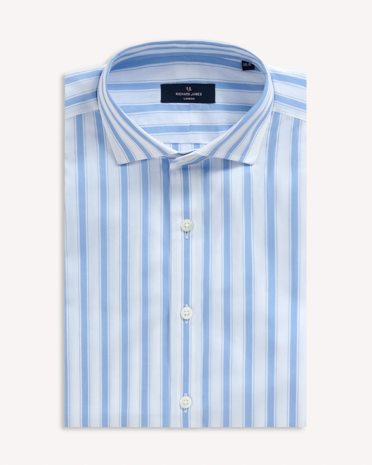 Richard James London Bold Stripe Poplin Shirt Sky/White | Preamato Luxury