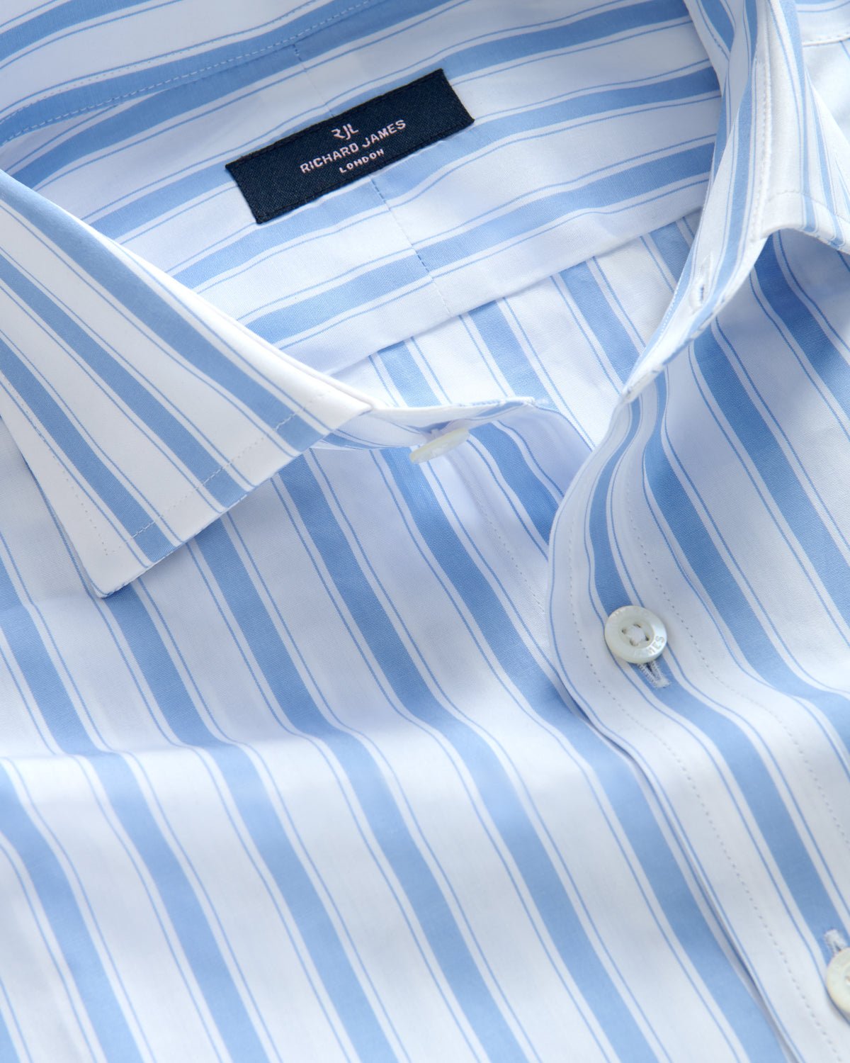 Richard James London Bold Stripe Poplin Shirt Sky/White | Preamato Luxury