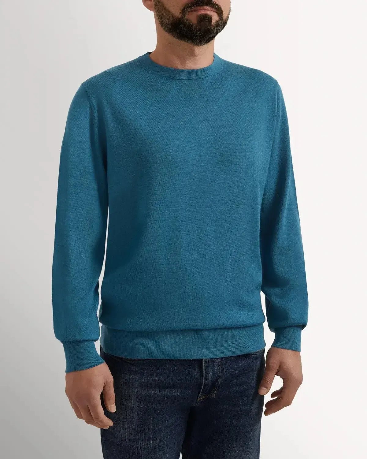 Richard James Merino Wool Crew Neck Knit Cobalt | Preamato Luxury