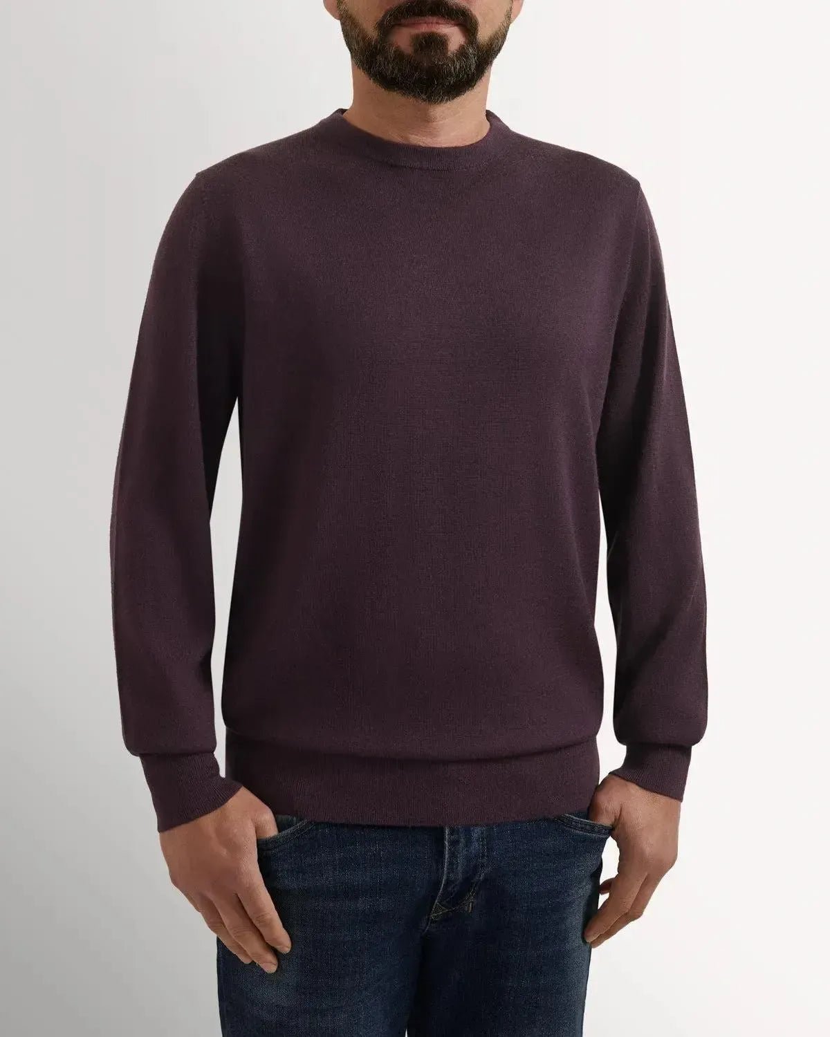 Richard James Merino Wool Crew Neck Knit Plum | Preamato Luxury