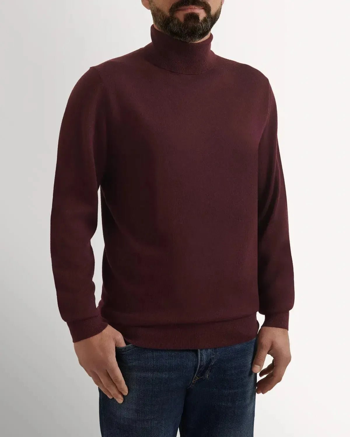 Richard James Merino Wool Roll Neck Burgundy | Preamato Luxury